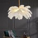 LED Pendant Light Chandelier Gorgeous Extra Large White Ostrich Feather Bouquet Pendant Light Romantic Mounted Lighting Fixture for Restaurant Bedroom