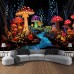 Mushroom Fantasy Blacklight Tapestry UV Reactive Glow in the Dark Trippy Misty Nature Landscape Hanging Tapestry Wall Art Mural for Living Room Bedroom