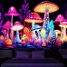 Mushroom Fantasy Blacklight Tapestry UV Reactive Glow in the Dark Trippy Misty Nature Landscape Hanging Tapestry Wall Art Mural for Living Room Bedroom