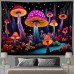 Mushroom Fantasy Blacklight Tapestry UV Reactive Glow in the Dark Trippy Misty Nature Landscape Hanging Tapestry Wall Art Mural for Living Room Bedroom