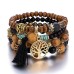 Tree & Tassel Charm Beaded Bracelet Handmade Bohemian Style Multi-layer Wooden Bead Beaded Bracelet Elastic Bracelet Hand Jewelry