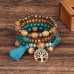 Tree & Tassel Charm Beaded Bracelet Handmade Bohemian Style Multi-layer Wooden Bead Beaded Bracelet Elastic Bracelet Hand Jewelry