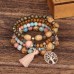 Tree & Tassel Charm Beaded Bracelet Handmade Bohemian Style Multi-layer Wooden Bead Beaded Bracelet Elastic Bracelet Hand Jewelry