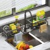 Sink Caddy, Sponge Drain Rack With Dishcloth Holder, Stainless Steel Sink Storage Rack for Sponge Dish Soap Dishcloth Brushes Rags