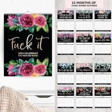 2024 Wall Calendar for Tired-Ass Women, Funny Monthly Calendar with Hook, Handmade Home Office Hanging Calendar, White Elephant Gag Gift for Women