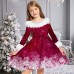 Kids Girls' Dress Snowflake Long Sleeve Casual Fur Trim Crewneck Adorable Daily Polyester Above Knee Casual Dress Swing Dress A Line Dress Fall Winter 2-13 Years Multicolor White Wine