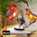 Stained Birds On Branch Desktop Ornaments,Metal Flat Vivid Birds Decorations On Branch,Double Sided Multicolor Hummingbird Craft Statue Table Gift for Bird Lovers