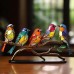 Stained Birds On Branch Desktop Ornaments,Metal Flat Vivid Birds Decorations On Branch,Double Sided Multicolor Hummingbird Craft Statue Table Gift for Bird Lovers