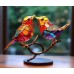 Stained Birds On Branch Desktop Ornaments,Metal Flat Vivid Birds Decorations On Branch,Double Sided Multicolor Hummingbird Craft Statue Table Gift for Bird Lovers