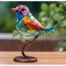 Stained Birds On Branch Desktop Ornaments,Metal Flat Vivid Birds Decorations On Branch,Double Sided Multicolor Hummingbird Craft Statue Table Gift for Bird Lovers