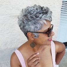 Gray Short Pixie Cut Wig for Black Women - Short Curly Style with Bangs and Natural Texture Daily Use and DIY Fun Grey Synthetic Layered Short Curly Pixie Cut Wigs