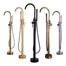 Bathtub Faucet Floor Mount Freestanding Bath Tub Filler Mixer Taps Brass, 360 Swivel High Arc Spout Standing Shower Clawfoot Tub with Handheld Shower Mixer Taps