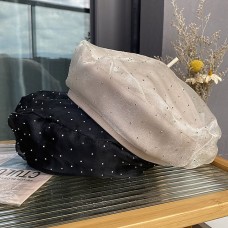 Hats Headwear Polyester Beret Hat Casual Holiday Luxury Elegant With Crystals Pure Color Headpiece Headwear