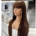 Remy Human Hair Wig Natural Straight With Bangs Medium Brown4 Machine Made Vietnamese Hair Women's Black 28 inch Daily Wear Valentine's Day Birthday