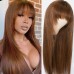 Remy Human Hair Wig Natural Straight With Bangs Medium Brown4 Machine Made Vietnamese Hair Women's Black 28 inch Daily Wear Valentine's Day Birthday