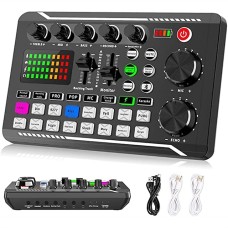 F998 Live Sound Card Audio Mixer Podcast Audio Interface with DJ Mixer Effects Voice Changer with Sound Effects for Karaoke Tiktok YouTube Live Streaming Record Gaming