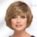 Haute Bob Wig with Brow-Skimming Bangs and Angled Layers / Multi-Tonal Shades of Blonde Silver Brown and Red