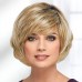 Haute Bob Wig with Brow-Skimming Bangs and Angled Layers / Multi-Tonal Shades of Blonde Silver Brown and Red