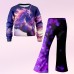 Girls' 3D Floral Horse Set Sweatshirt & Bell bottom Long Sleeve 3D Print Fall Winter Active Fashion Daily Polyester Kids 3-12 Years Crew Neck Outdoor Date Vacation Regular Fit