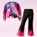 Girls' 3D Floral Horse Set Sweatshirt & Bell bottom Long Sleeve 3D Print Fall Winter Active Fashion Daily Polyester Kids 3-12 Years Crew Neck Outdoor Date Vacation Regular Fit