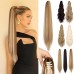 Cephermer Ponytail Extension 22'' 24'' Long Wavy Straight Claw Clip in Pony Tails Hair Extensions Natural Looking Synthetic Hairpiece for Women Black Brown