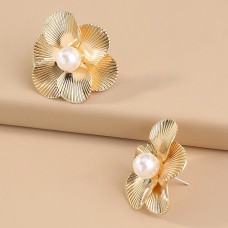 Women's White Stud Earrings Fine Jewelry Classic Flower Shape Cute Stylish Earrings Jewelry Gold For Party Gift 1 Pair