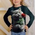 Girls' 3D Graphic Cartoon Cat T shirt Tee Long Sleeve 3D Print Summer Fall Active Fashion Cute Polyester Kids 3-12 Years Outdoor Casual Daily Regular Fit