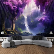 Purple Garden Hanging Tapestry Wall Art Large Tapestry Mural Decor Photograph Backdrop Blanket Curtain Home Bedroom Living Room Decoration Wisteria Flower Waterfall