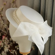 Hats Flax Bucket Hat Horse Race Ladies Day Melbourne Cup Elegant Retro With Imitation Pearl Bow(s) Headpiece Headwear