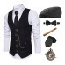 The Great Gatsby Gentleman Gangster Retro Vintage Roaring 20s 1920s Outfits Vest Panama Hat Accesories Set Men's Costume Vintage Cosplay Prom Festival Cravat Christmas