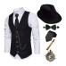 The Great Gatsby Gentleman Gangster Retro Vintage Roaring 20s 1920s Outfits Vest Panama Hat Accesories Set Men's Costume Vintage Cosplay Prom Festival Cravat Christmas