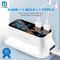 8USB Mobile Phone Fast Charging Digital Display QC3.0 Flash Charging Fast Multi-function PD Fast Charging Multi-port Charger With Display