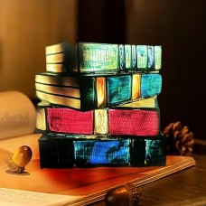 Stained Glass Stacked Books Lamp, Colored Glass Stacked Book Lamp Resin Handicraft Desk Lamp, Christmas Decor Gift