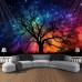 Universe Sky Blacklight Tapestry UV Reactive Glow in the Dark Trippy Tree Misty Forest Nature Landscape Hanging Tapestry Wall Art Mural for Living Room Bedroom