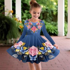 Carnival Girls' 3D Floral Dress Long Sleeve 3D Print Spring Fall Sports & Outdoor Daily Holiday Cute Casual Beautiful Kids 3-12 Years Casual Dress A Line Dress Above Knee Polyester Regular Fit