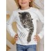 Kids Girls' T shirt Long Sleeve 3D Print Animal Cat White Black Gray Children Tops Fall Winter Active Sports Fashion Outdoor Daily Indoor Regular Fit 3-12 Years