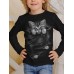 Kids Girls' T shirt Long Sleeve 3D Print Animal Cat White Black Gray Children Tops Fall Winter Active Sports Fashion Outdoor Daily Indoor Regular Fit 3-12 Years