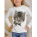 Kids Girls' T shirt Long Sleeve 3D Print Animal Cat White Black Gray Children Tops Fall Winter Active Sports Fashion Outdoor Daily Indoor Regular Fit 3-12 Years