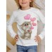 Kids Girls' T shirt Long Sleeve 3D Print Animal Cat White Black Gray Children Tops Fall Winter Active Sports Fashion Outdoor Daily Indoor Regular Fit 3-12 Years