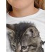 Kids Girls' T shirt Long Sleeve 3D Print Animal Cat White Black Gray Children Tops Fall Winter Active Sports Fashion Outdoor Daily Indoor Regular Fit 3-12 Years