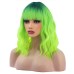 Ombre Green Wigs for Women 14 Inches Short Wavy Neon Green Wig With Bangs Fluorescent Green Short Wigs for Cosplay Party Daily Wigs Wig Cap Included Christmas Party Wigs