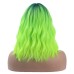 Ombre Green Wigs for Women 14 Inches Short Wavy Neon Green Wig With Bangs Fluorescent Green Short Wigs for Cosplay Party Daily Wigs Wig Cap Included Christmas Party Wigs