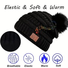 Wireless Beanie Hat For Women Girls Musical Beanie Wireless Headphones Stereo Speaker Hat Built-in Mic Speakerphone Knitted Pompom Beanie Hat Warm Outdoor Ski Cap