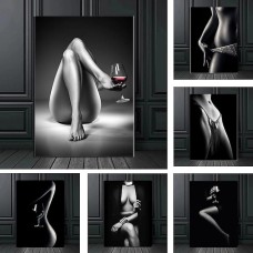 People Wall Art Canvas Sexy Nude Women Prints Painting Artwork Picture Cigarett Red Wine Figure Home Decoration Décor Rolled Canvas No Frame Unframed