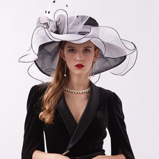 Derby Hats for Women Wide Brim FedoraSun HatCloche Kentucky Fascinator Hats for Ladies Organza Tea Party Bridal Church Hats