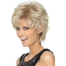 Short Blonde Wigs Omber Blonde Pixie Cut Wig for Women Natural Wavy Real Hair Synthetic Wig with Bangs