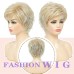 Short Blonde Wigs Omber Blonde Pixie Cut Wig for Women Natural Wavy Real Hair Synthetic Wig with Bangs