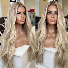 Remy Human Hair 13x4 Lace Front Wig Middle Part Brazilian Hair Wavy Multi-color Wig 130% 150% Density Highlighted / Balayage Hair Glueless Pre-Plucked For Women Long Human Hair Lace Wig