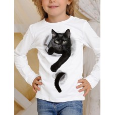 Kids 3D Print Cat T shirt Tee Long Sleeve Cat Animal Print Blue White Pink Children Tops Fall Casual Daily School Regular Fit 4-12 Years