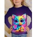 Kids 3D Print Cat T shirt Tee Long Sleeve Cat Animal Print Blue White Pink Children Tops Fall Casual Daily School Regular Fit 4-12 Years